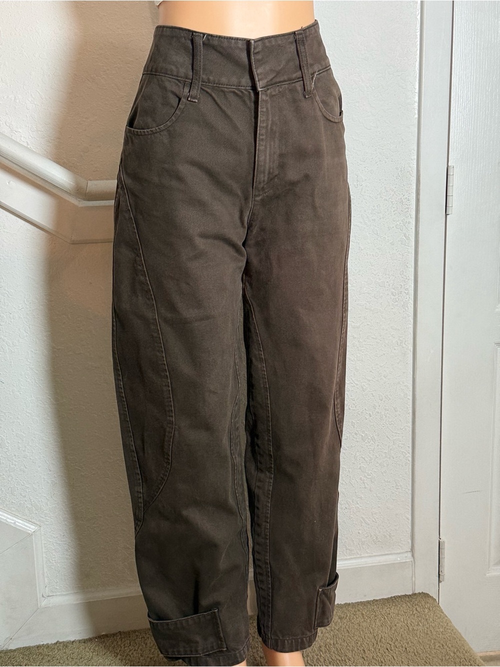 Zara Dark Brown High-Waist Barrel Pants - size mislabeled